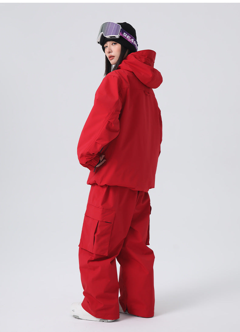 Women One-piece Ski Jumpsuits Loose Fit Snowsuits