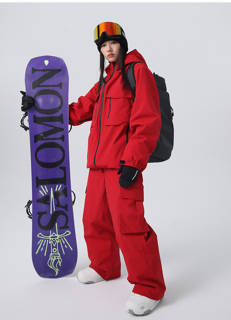 Women One-piece Ski Jumpsuits Loose Fit Snowsuits