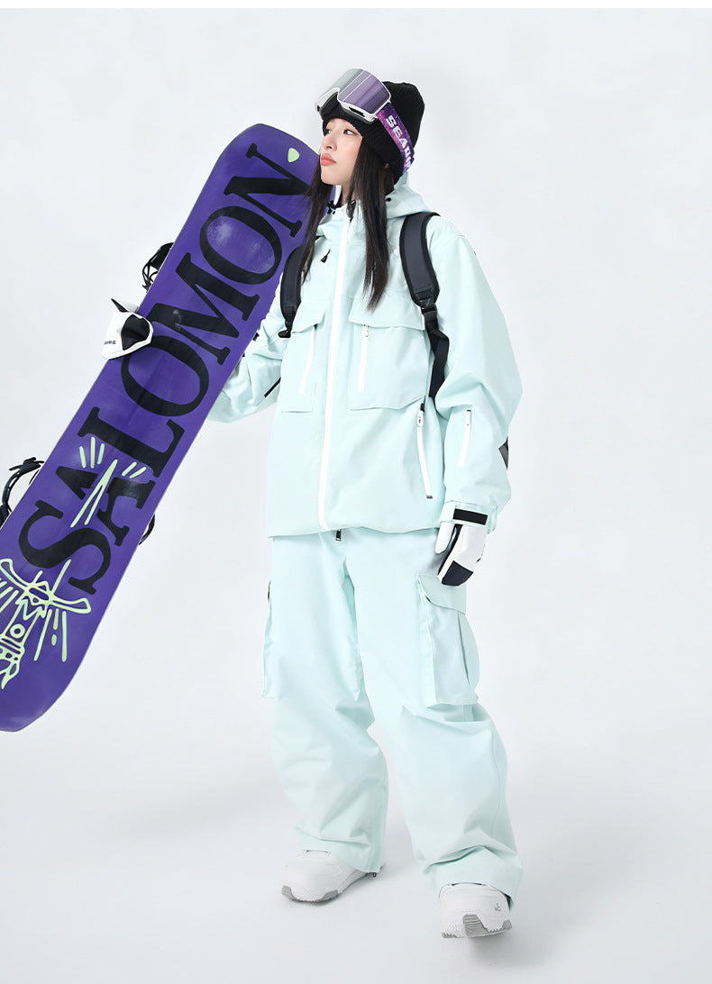 Women One-piece Ski Jumpsuits Loose Fit Snowsuits