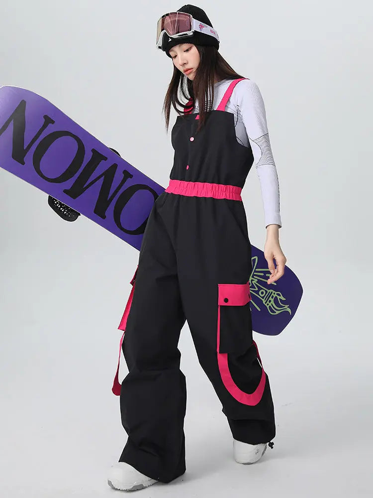 Women's Searipe ChillFlex Strap Accent Baggy Snow Bib Overalls Pants 