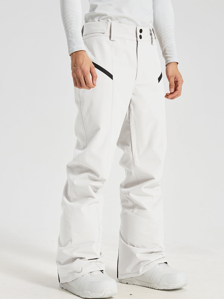 Men's Utility Snow Pants in White – Front View with Snowboard