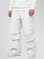Men's Baggy Cargo Pocket Ski Pants in White - Straight Front View