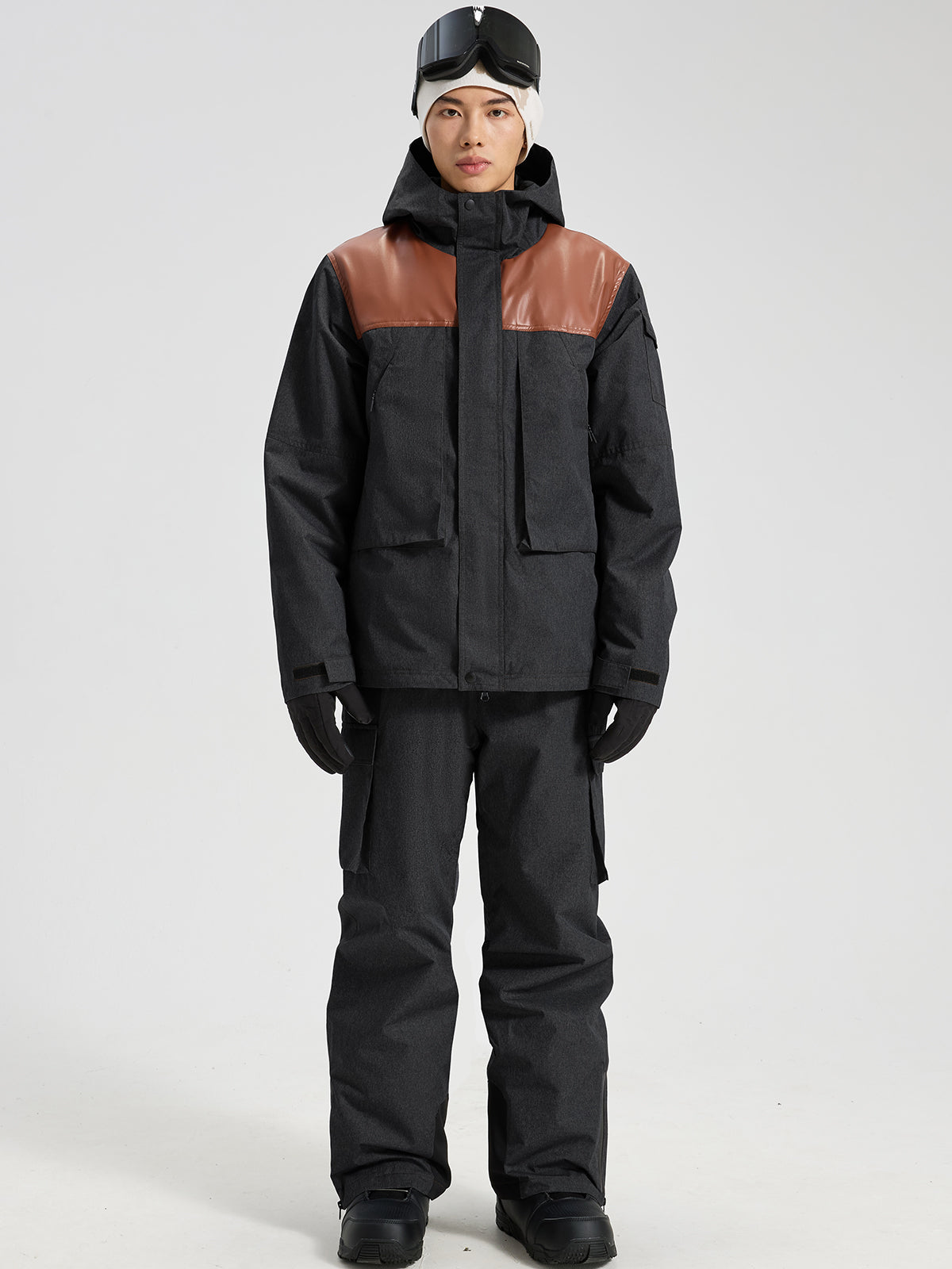 Men's Ski Jacket & Bibs Set in Black – Front View