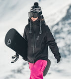 Women's 3-Layer Bonded Softshell Ski Jacket in Black, worn on the slopes