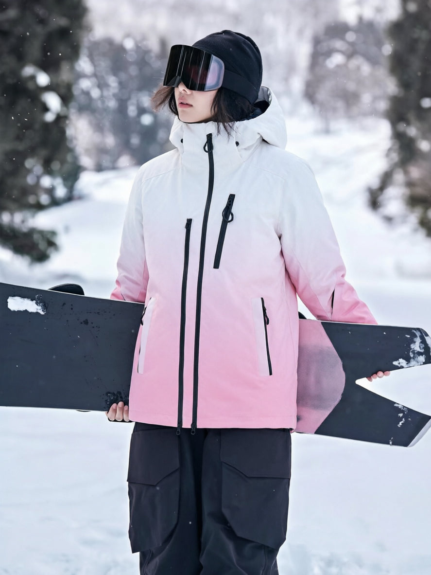 women's hooded ski jacket pink front