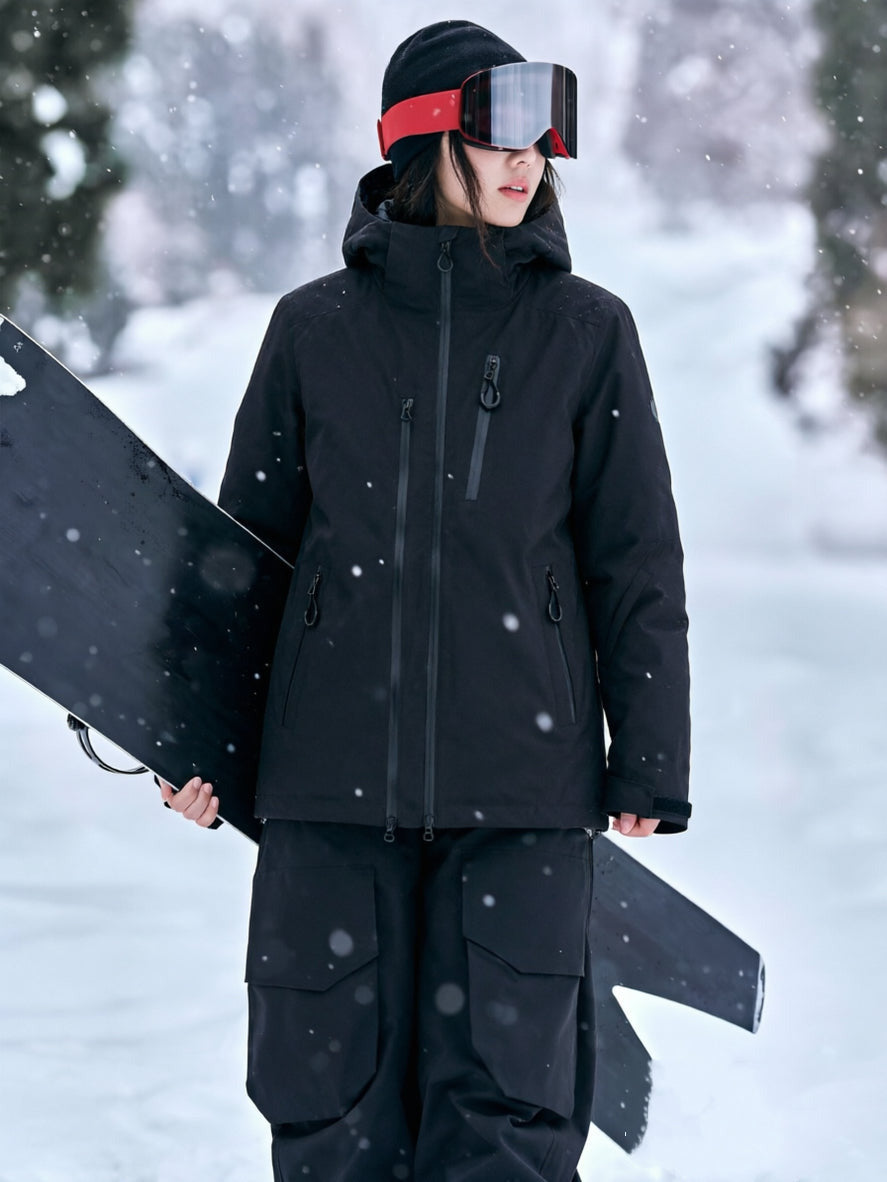 black hooded ski jacket model