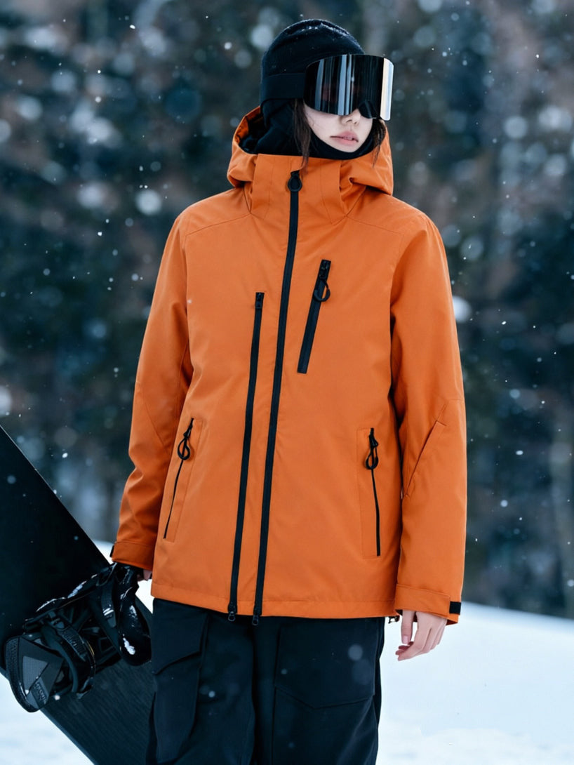 orange hooded ski jacket model