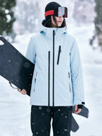 light blue hooded ski jacket model