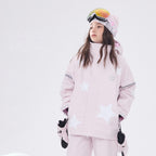 Kids' pink star print 3L ski jacket worn by a girl model