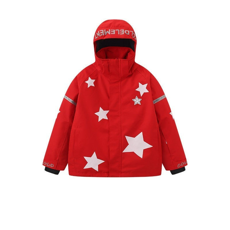 Red kids 3L ski jacket flat product view