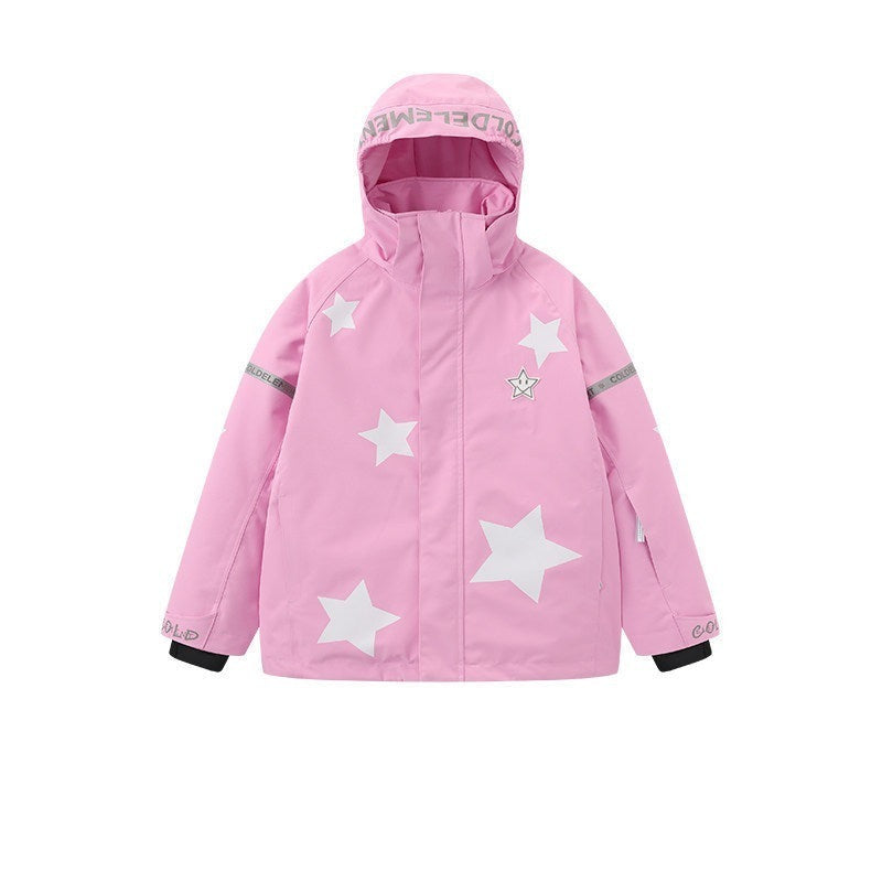 Pink kids 3L ski jacket flat product view