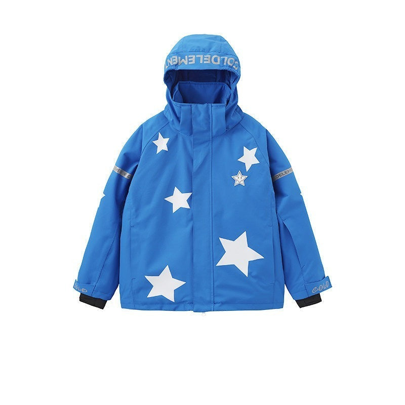 Blue kids 3L ski jacket flat product view
