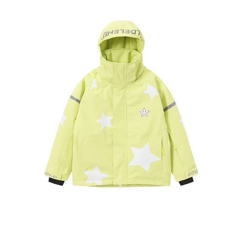 Yellow green kids 3L ski jacket flat product view
