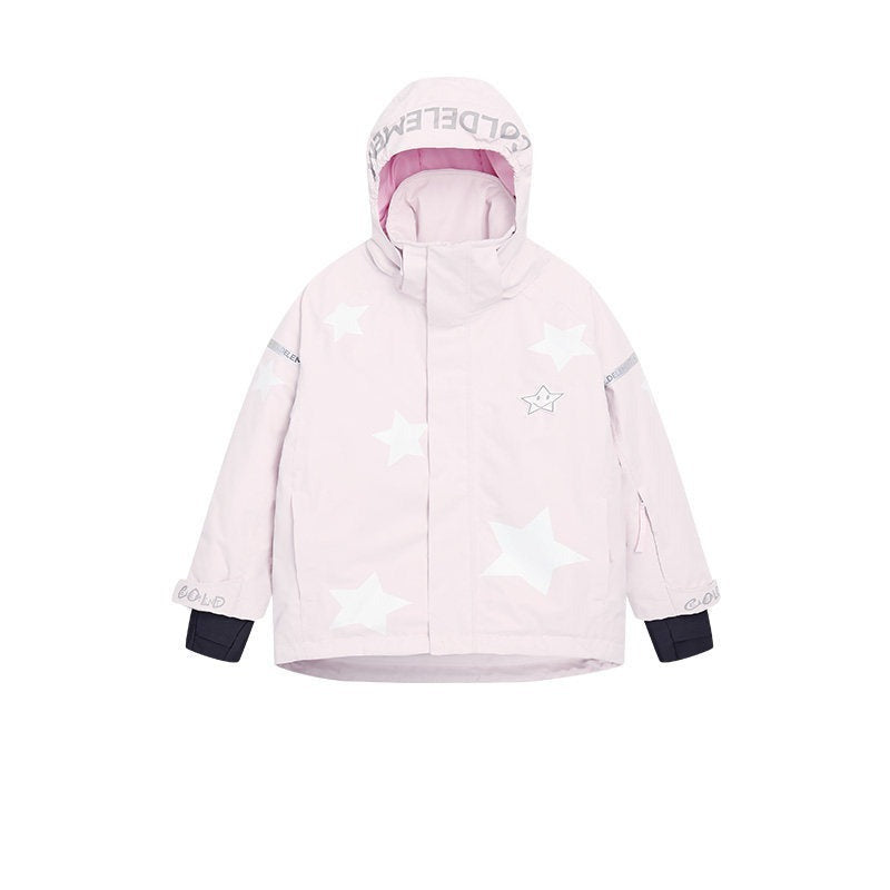 Light pink kids 3L ski jacket flat product view